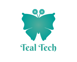 Teal Button Butterfly logo design