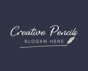 Writer Feather Pen Wordmark logo design