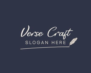 Poem - Writer Feather Pen Wordmark logo design