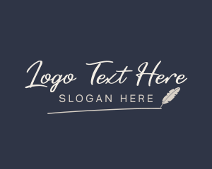 Poem - Writer Feather Pen Wordmark logo design