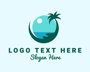 Tourist Spot - Island Beach Palm Tree logo design