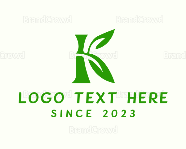 Bamboo Leaf Letter K Logo