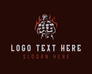 Muscle - Fire Strong Man logo design