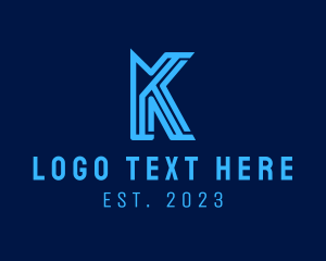 Blue Tech Letter K logo design