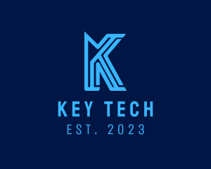 Blue Tech Letter K logo design