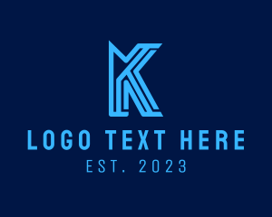 Network - Blue Tech Letter K logo design