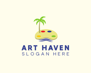 Art Palette Island Palm Tree logo design