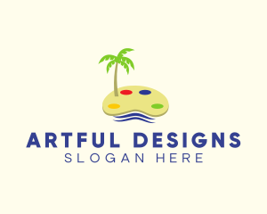 Art Palette Island Palm Tree logo design