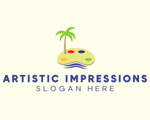 Art Palette Island Palm Tree logo design