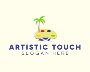 Art Palette Island Palm Tree logo design