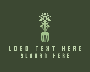 Vegetarian - Fork Shovel Leaf logo design