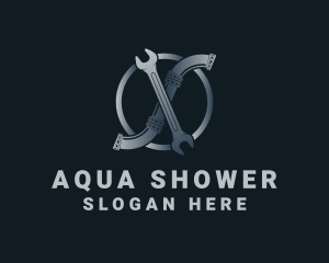 Shower - Pipe Wrench Plumber logo design