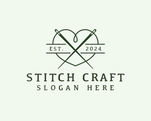 Stitch - Heart Thread Needle logo design