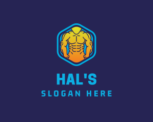 Man - Muscle Fitness Hexagon logo design