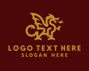 Gold - Dragon Mythical Creature logo design