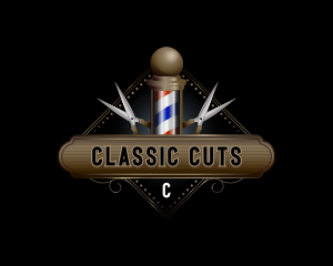 Barbershop Pole Scissors logo design