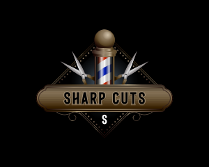 Cut - Barbershop Pole Scissors logo design