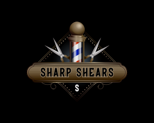 Barbershop Pole Scissors logo design