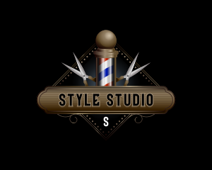 Barbershop Pole Scissors logo design