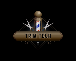 Trim - Barbershop Pole Scissors logo design