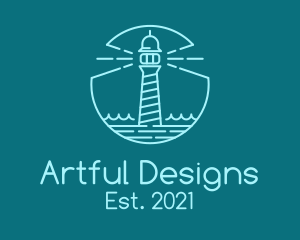 Blue Line Art Lighthouse  logo design