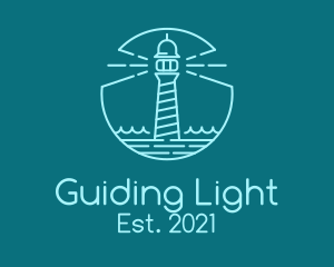 Blue Line Art Lighthouse  logo design