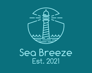 Coastline - Blue Line Art Lighthouse logo design