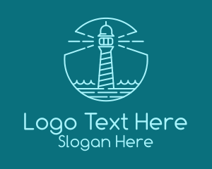 Blue Line Art Lighthouse  Logo