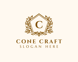 Floral Pentagon Crest logo design