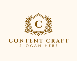 Floral Pentagon Crest logo design