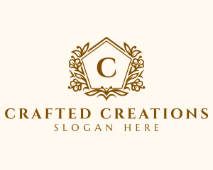 Floral Pentagon Crest logo design