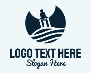 Ship - Blue Bottle Pirate Message logo design