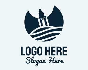 Port - Blue Bottle Pirate Message logo design