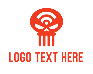 Wireless - Red Wifi Skull logo design