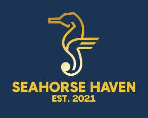 Seahorse - Golden Seahorse Aquarium logo design