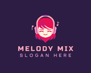 Playlist - Woman Music Headphones logo design