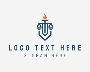 Law - Torch Flame Shield Scales logo design
