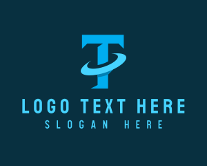 Initial - Blue Letter T Orbit logo design