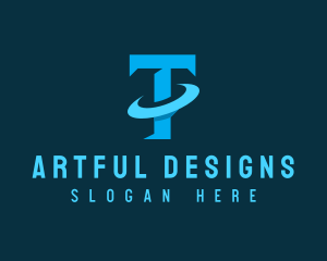 Blue Letter T Orbit logo design