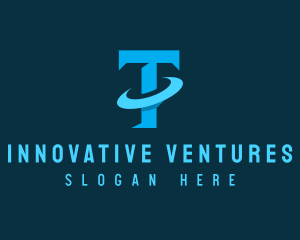 Entrepreneur - Blue Letter T Orbit logo design