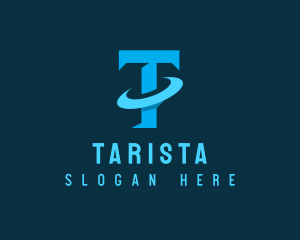 Blue Letter T Orbit logo design