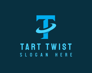 Blue Letter T Orbit logo design