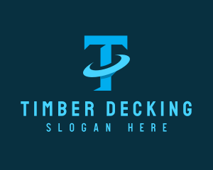 Blue Letter T Orbit logo design