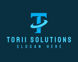 Blue Letter T Orbit logo design