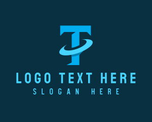Letter - Blue Letter T Orbit logo design