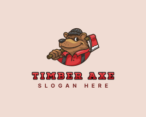 Bear Lumberjack Axe  logo design