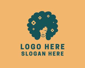 Makeup - Beautiful Afro Hair Woman logo design