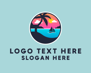 Seaside - Beach Boat Sunset logo design