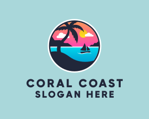 Beach Boat Sunset  logo design