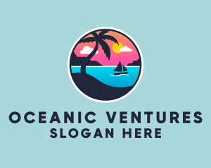 Beach Boat Sunset  logo design